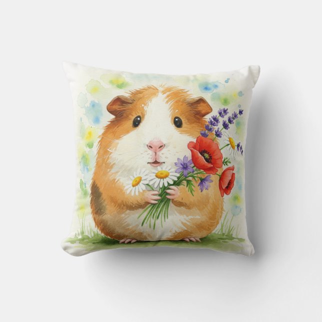 Cojín Decorativo Pig Cavia Cavy Flores Pillow (Anverso)