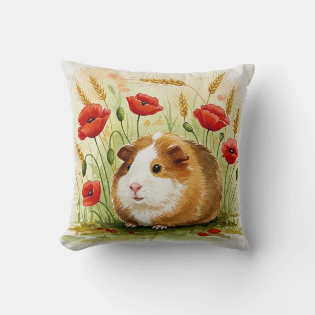 Cojín Decorativo Pig Cavia Cavy Flores Pillow (Anverso)