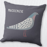 Cojín Decorativo Pigeon Personalizada<br><div class="desc">Una paloma de aspecto sospechoso sobre un fondo morado oscuro. Perfecto para los aficionados a las aves,  los marrulleros o cualquier otra persona que ame estas criaturas. Arte original de Nic Squirrell. Cambie el nombre a personalizar.</div>