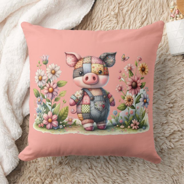 Cojín Decorativo Piglet de patchwork lindo en jardín floral (Manta)