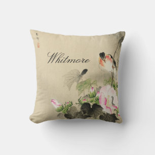 Cojín Decorativo Pil tira de la impresión rosa de las aves de la co