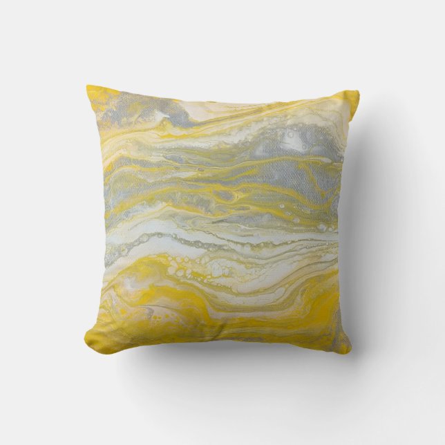 Cojín Decorativo Pilar abstracto amarillo y plateado (espalda gris  (Anverso)