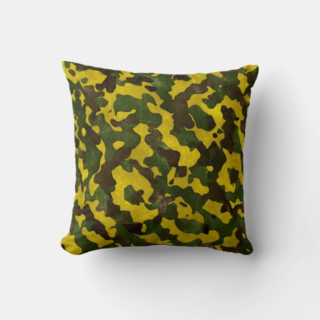 Cojín Decorativo Pilar amarillo negro verde de camuflaje (Anverso)