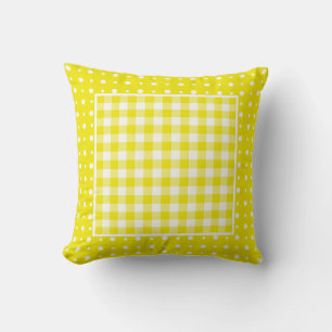 Cojín Decorativo Pilar amarillo o cojín, puntos de polka y Gingham