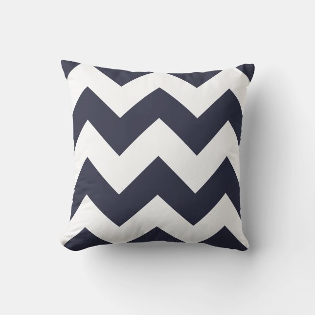 Cojín Decorativo Pilar Chevron con zigzag azul marino (Anverso)