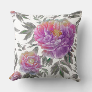 Cojín Decorativo Pilar color de agua rosa/morado floral de bonito