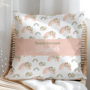 Cojín Decorativo Pilar con nombre personalizado arcoiris floral ros