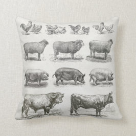 Cojín Decorativo Pilar de animales de granja en blanco y gris.