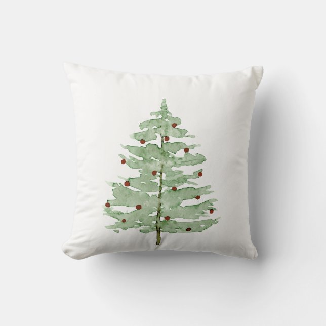 Cojín Decorativo Pilar de árbol de navidad acuarela (Anverso)