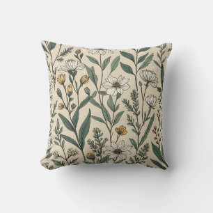 Cojín Decorativo Pilar de Arte de la Línea de Flores Silvestres Bot