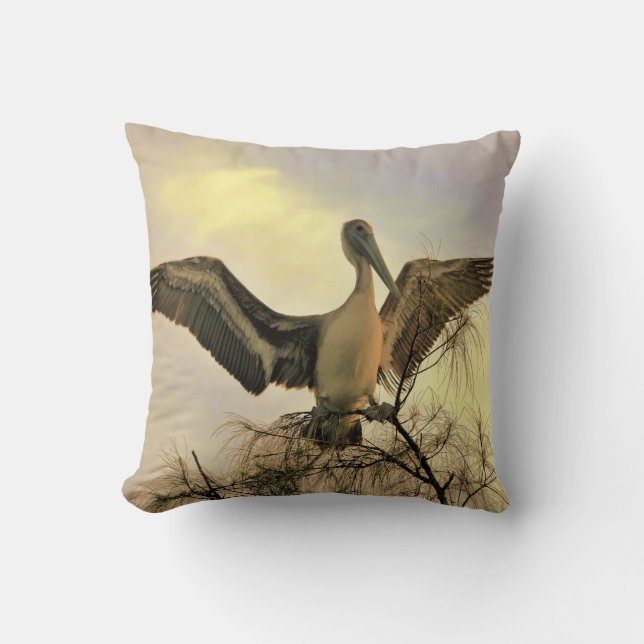 Cojín Decorativo Pilar de aterrizaje pelicano - Isla Caladesi Flori (Anverso)