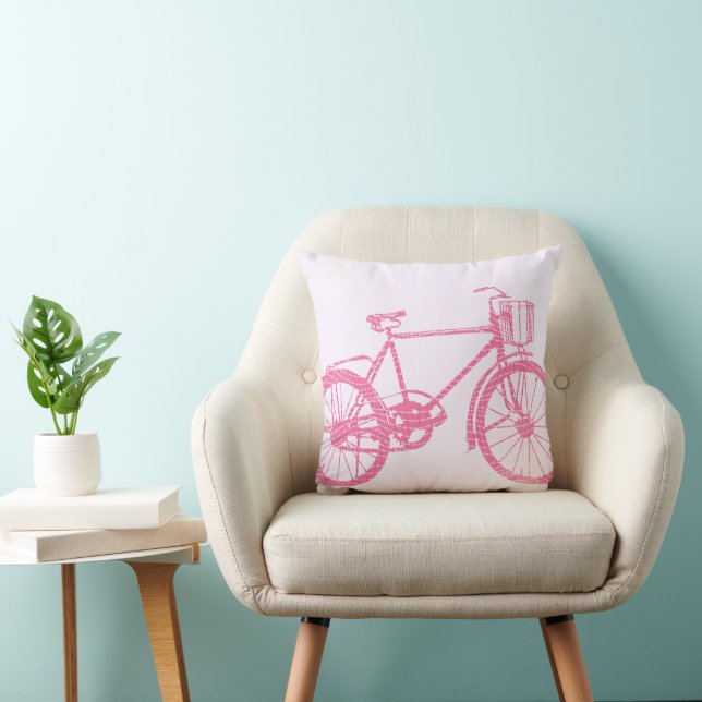 Cojín Decorativo Pilar de bicicleta rosa y blanca (Silla)