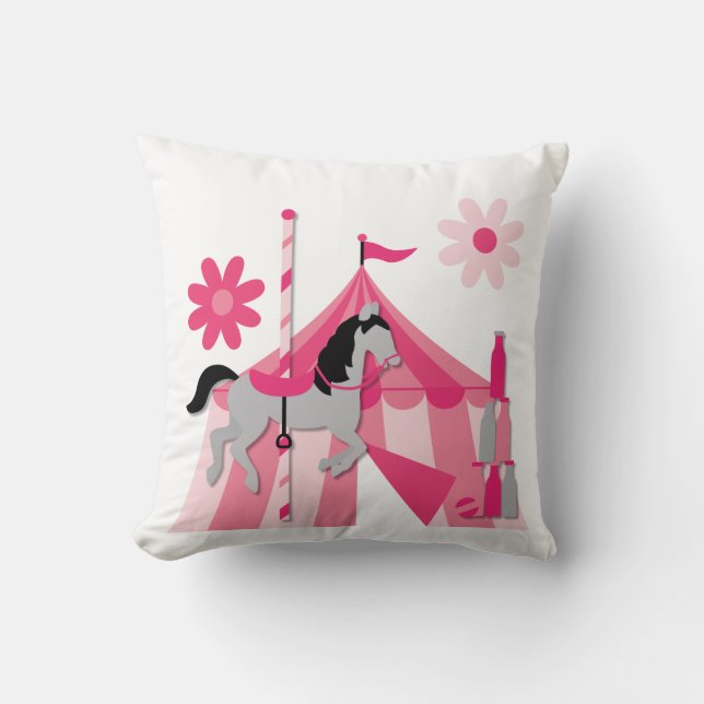 Cojín Decorativo Pilar de caballo rosado de carrusel (Anverso)