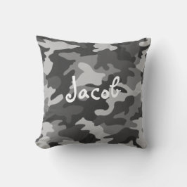 Cojín Decorativo Pilar de camuflaje blanco y negro con monograma