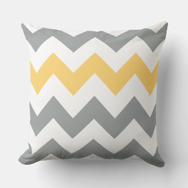 Cojín Decorativo Pilar de Chevron gris y amarillo (Anverso)