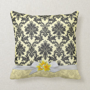 Cojín Decorativo Pilar de Damask de Plumeria Amarilla Exótica