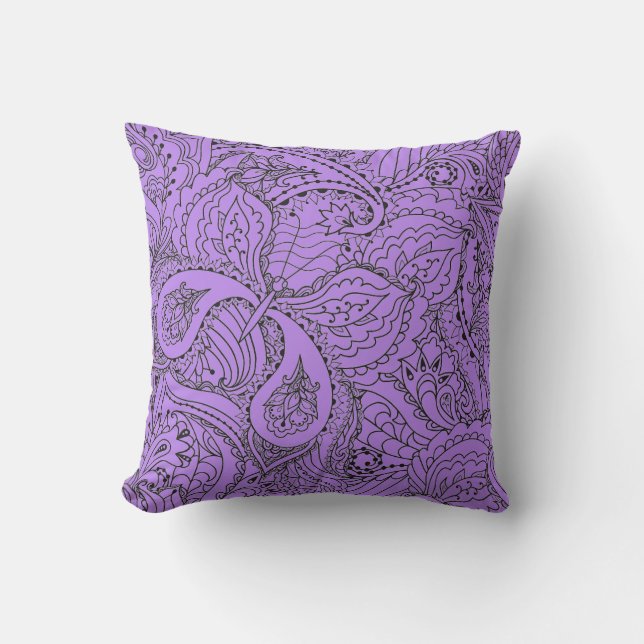 Cojín Decorativo Pilar de dibujo de mariposa negra y púrpura (Anverso)