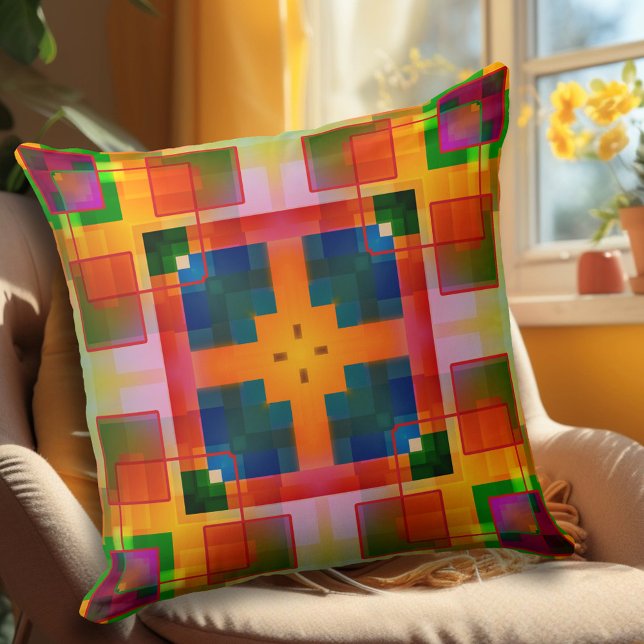 Cojín Decorativo Pilar de diseño de abstracto geométrico moderno (Pillow with an abstract geometric pattern in bold colors.)