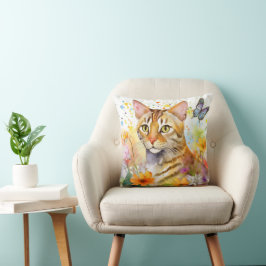 Cojín Decorativo Pilar de diseño floral de gato bengalí