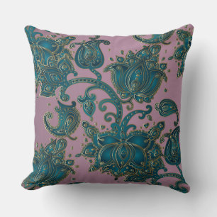 Cojín Decorativo Pilar de diseño floral Rosa/Verde azulado