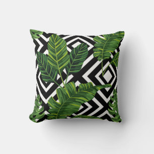 Cojín Decorativo Pilar de diseño negro verde/blanco tropical