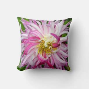 Cojín Decorativo Pilar de flor de dahlia rosa y blanca