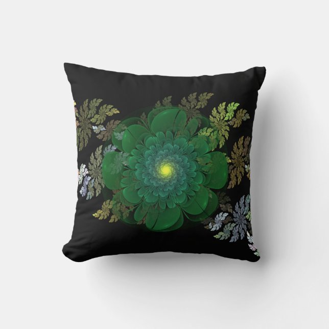 Cojín Decorativo Pilar de flor verde fractal (Anverso)