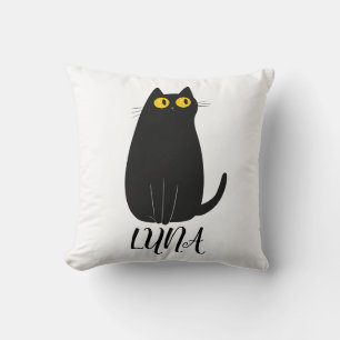 Cojín Decorativo Pilar de gato negro personalizado con nombre