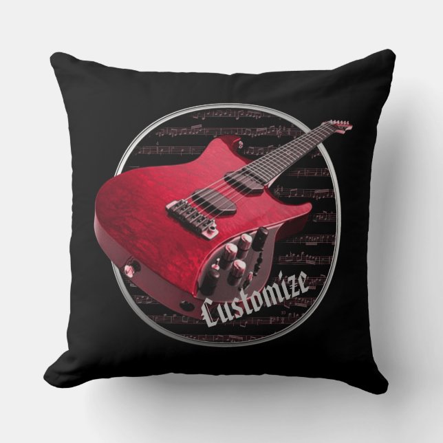 Cojín Decorativo Pilar de guitarra eléctrica roja personalizada (Anverso)