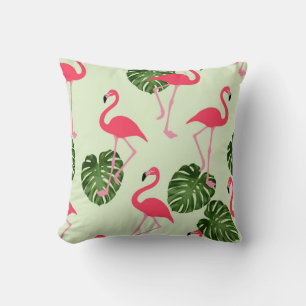Cojín Decorativo Pilar de hoja verde tropical Flamingo rosa