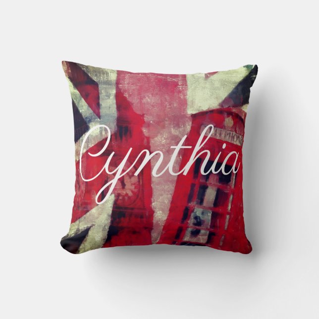 Cojín Decorativo Pilar de la cabina telefónica de la bandera britán (Anverso)