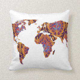 Cojín Decorativo Pilar de la declaración del mapa mundial con patro