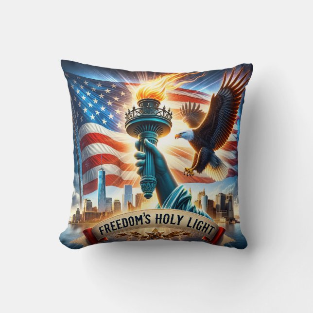 Cojín Decorativo Pilar de luz sagrada de la libertad - Fe, bandera, (Anverso)