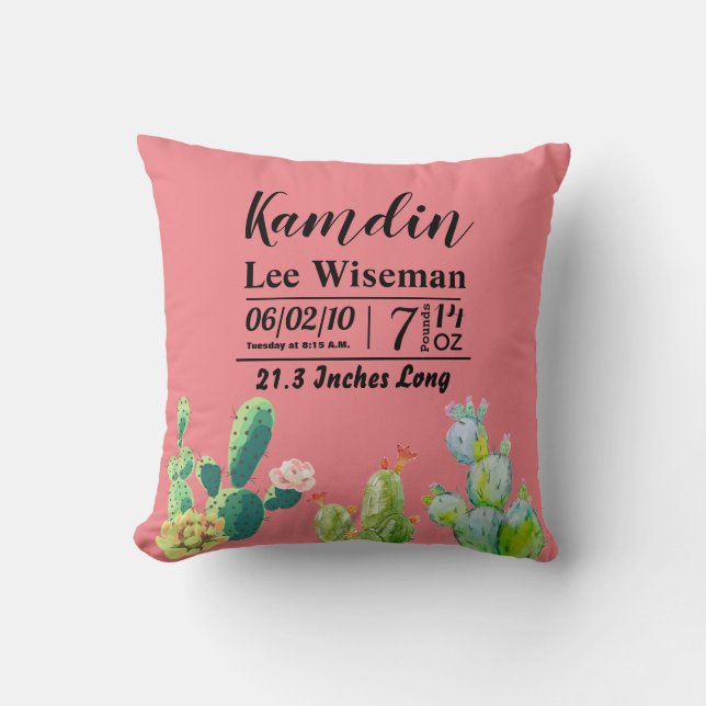 Cojín Decorativo Pilar de nacimiento personalizado Bohemian Cactus  (Anverso)