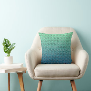 Cojín Decorativo Pilar de ola oceánica retro azul verde azulado