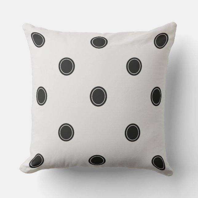 Cojín Decorativo Pilar de puntos de polka blanco y negro clásico (Anverso)