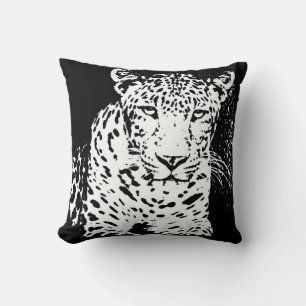 Cojín Decorativo Pilar de retrato blanco y negro leopardo