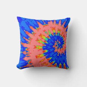 Cojín Decorativo Pilar de tinte azul brillante y Naranja espiral