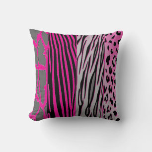 Cojín Decorativo Pilar De Tiras De Zebra De Animales Negros Y Rosa