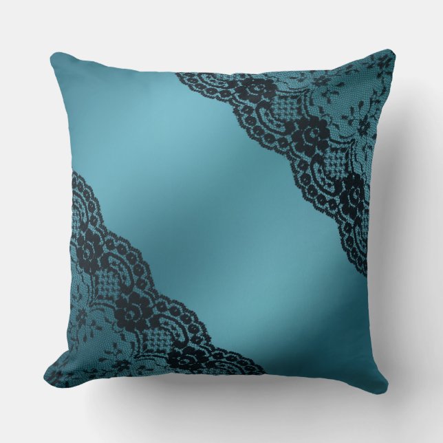 Cojín Decorativo Pilar decorativo de encaje azul verde azulado (Anverso)