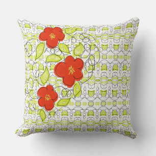 Cojín Decorativo Pilar Decorativo De Flor Roja Con Patrón Lime