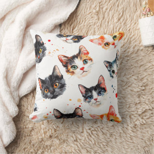 Cojín Decorativo Pilar decorativo de las caras de un gato colorido