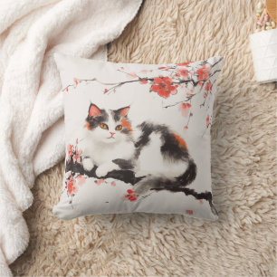 Cojín Decorativo Pilar decorativo Sakura Cat - Elegante Arte Floral