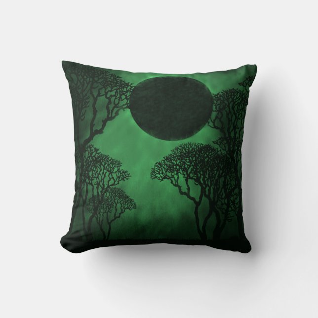 Cojín Decorativo Pilar del eclipse de bosque oscuro, verde (Anverso)