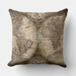 Cojín Decorativo Pilar del mapa del mundo antiguo