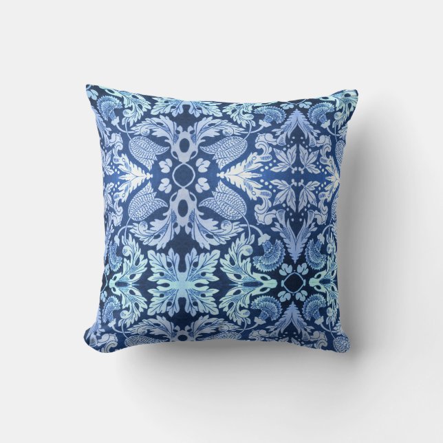 Cojín Decorativo Pilar del patrón azul victoriano (Anverso)