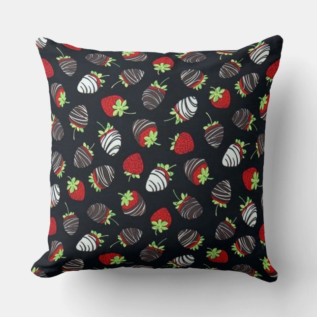 Cojín Decorativo Pilar del patrón de fresas de chocolate despojado (Anverso)