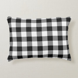Cojín Decorativo Pilar del patrón de Gingham blanco y negro clásico