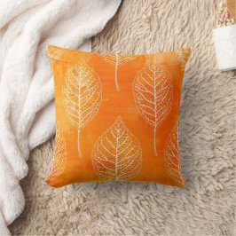 Cojín Decorativo Pilar del patrón de la hoja del Naranja dorado