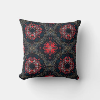 Cojín Decorativo "Pilar del patrón de Mandala del caos rojo y oro"